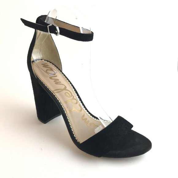 Sam Edelman Black Suede Open Toe Block Heel Sandals Size 9M - Picture 2 of 12